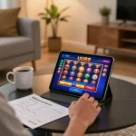 Engaged player using the UU88 app for slots while relaxing at home, highlighting responsible gaming.