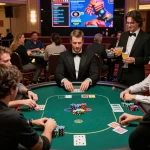 Players engaging in a thrilling poker game at a luxurious Las Vegas casino, showcasing the excitement of sunwin's gaming experience.