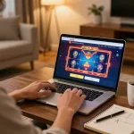 Engage with five88 com on a laptop during a relaxing online casino session at home