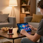 Engaging gameplay on the YO88 app in a cozy home setting, highlighting responsible gambling