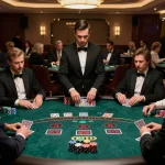 Players strategizing at the lc88 blackjack table in a luxurious casino atmosphere