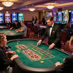 Players engaging in lively GA 88 games at a luxurious casino table.
