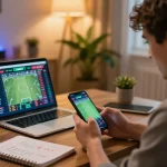 Engaged player using hitclub9 platform for live sports betting on smartphone amidst strategies