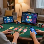 Player enjoying an engaging gaming session at VU88 online casino with smartphone and tablet.