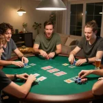 Players engaging in an exciting home poker game with du88 strategy and chips in a lively atmosphere.