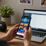 Người chơi sử dụng ứng dụng 12bet trên smartphone trong một không gian ấm cúng tại nhà, thể hiện trải nghiệm cờ bạc di động.