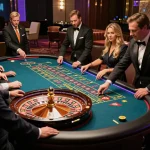 Players at Luckywin Casino eagerly engage at the roulette table, showcasing excitement and strategy in gameplay.