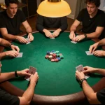 Players engage in a lively poker game at home, showcasing sunwin strategies for social gambling.