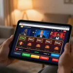 Engaging online gaming experience with alo88 eu com on a tablet in a cozy home setting.