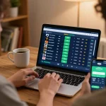 Engaging in sports betting on TA88 from a cozy home setup with warm lighting