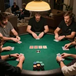 Engaged players participating in kp88 bet poker game, showcasing strategy and excitement in private room.