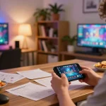 Player enjoying hz88 mobile casino gaming on smartphone with strategy notes around
