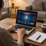 Engaging in live dealer gameplay on GG88 at a stylish home setup.