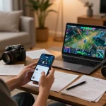 Engaging with the sin88 mobile app while enjoying a cozy gaming setup in a modern living room.