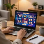 Enjoying engaging online casino games like sky 88 in a cozy home setup with strategic notes.