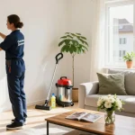 Residential cleaning scene showcasing a professional cleaner delivering high-quality services, highlighting Skenda Reinigungen's expertise as a leading reinigungsfirma schweiz.