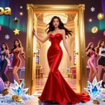 Experience thrilling wins at rusupopa with a stunning Asian woman in a luxurious casino setting.