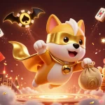 UU888 superhero dog flying with gold coins and poker chip symbol, vibrant casino atmosphere with intricate details.