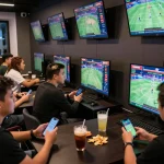 Experience thrilling action at Link Resmi Parlay Golbos with bettors strategizing during sports events.