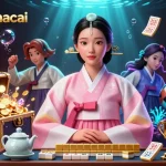 Experience the thrill of sports betting at soikeonhacai with a serene Asian woman surrounded by dynamic gambling elements.