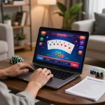 Engaging with online casino games on trang chủ 789win, showcasing responsible gaming with notes