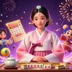 8kbetvn players engage with colorful lottery games amidst festive elements and a serene atmosphere.