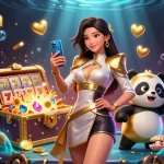 Experience the excitement of big88vn with a dynamic illustration of an Asian woman gaming in a modern casino.