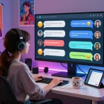 Engaging AI chat environment displaying characters in interactive dialogue, exploring ai chat porn.
