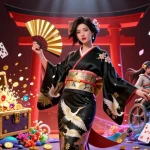Engage in thrilling gameplay at nhà cái rr99 with stunning visuals of a Japanese-inspired casino scene.