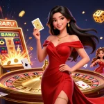 Experience the thrill at nhà cái 88VV with a stunning casino scene featuring a beautiful woman, golden roulette, and jackpot excitement.