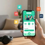 Engaging user exploring Vidmate APK for video and audio downloads in a cozy environment.