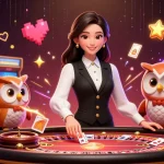Experience thrilling gaming action with ok356, featuring dealers at a luxurious casino table surrounded by vibrant game elements.