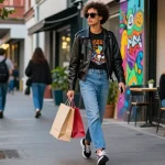Dynamic urban fashion tips scene featuring a stylish individual showcasing modern streetwear.