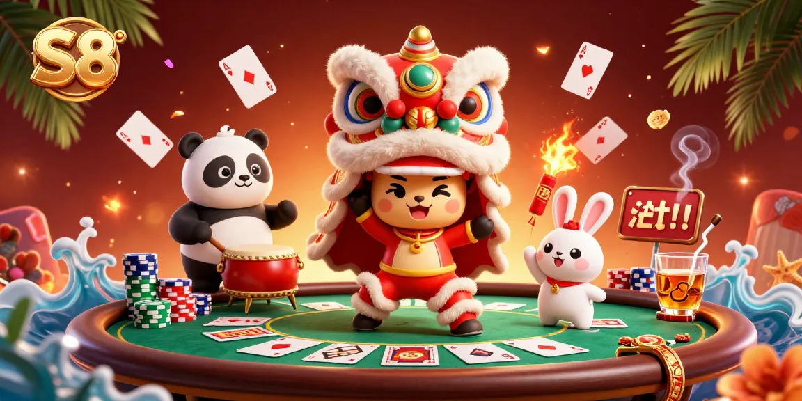 Experience thrilling S8 games with colorful characters and dynamic casino elements in vibrant 3D illustration.