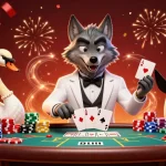 Engage in thrilling baccarat with 5679a as a debonair wolf, elegant swan, and sophisticated penguin celebrate.