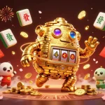 Engage in thrilling slots at kjc featuring a dynamic scene with gold golem and festive casino elements.
