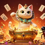 Experience excitement with 188loto1 as the Egyptian mummy cat bursts from its sarcophagus in a vibrant casino scene.