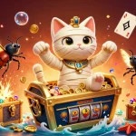 Experience the excitement of ax88a as the Egyptian mummy cat bursts forth in a vibrant casino filled with slot symbols and treasures.