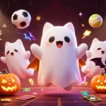Experience the thrill of j88 gaming with a lively casino scene featuring a ghost cat, sports, and glowing jackpots.