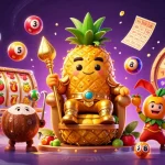 Experience the vibrant world of gk88u with the golden pineapple king surrounded by dynamic casino elements.