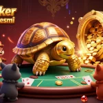 Experience thrilling action at Situs Poker Dominobet Resmi with vibrant gameplay, poker chips, and excited players.
