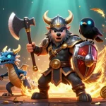S8 showcases Viking warrior, fierce dragon, and golden coins as they battle in a captivating casino arena.