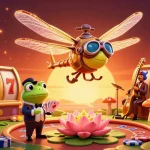 LX88 captures the excitement of a vibrant casino scene with a dragonfly pilot and frog dealer.