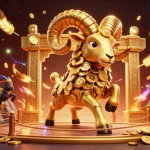 Experience the thrill of Hit Club with a golden ram charging through a vibrant, festive gaming arena.