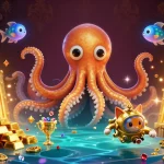 Engage in thrilling gameplay with 85win1 featuring a kraken and diving cat amid treasure.