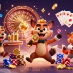 Experience the dynamic atmosphere of bet168vn1 with hyenas in a colorful casino filled with games and excitement.