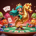 Experience thrilling gameplay actions with blue88a featuring a vibrant casino scene with mermaid princess and poker elements.