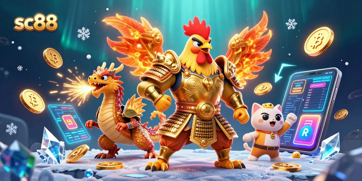 Join the excitement at SC88 with thrilling gameplay, featuring a fighting rooster and a dragon in a vibrant digital casino