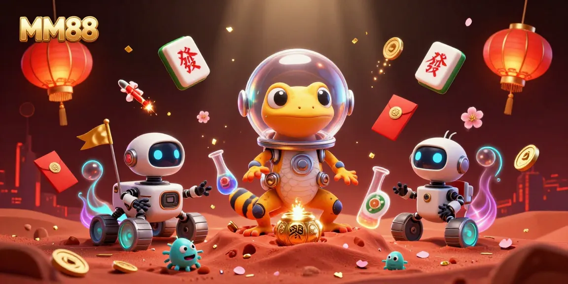 Experience MM88 with a Martian gecko discovering a golden casino on Mars.