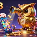 N188 combines a golden owl and playful mice in a vibrant casino scene with thrilling games.